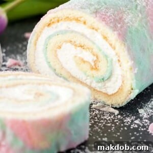An image of a sliced watercolor roll cake.