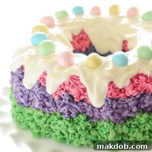 A picture of a Rice Krispie Easter Cake with frosting.