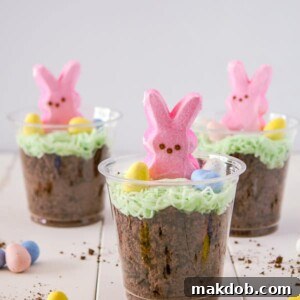 An image of cute bunny dirt cups, a fun and easy dessert perfect for spring gatherings.