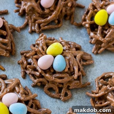 Birds nest cookies are a no bake dessert made with chocolate and chow mein noodles.
