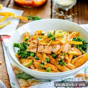 An image of spicy chicken chipotle cream sauce pasta in a bowl.