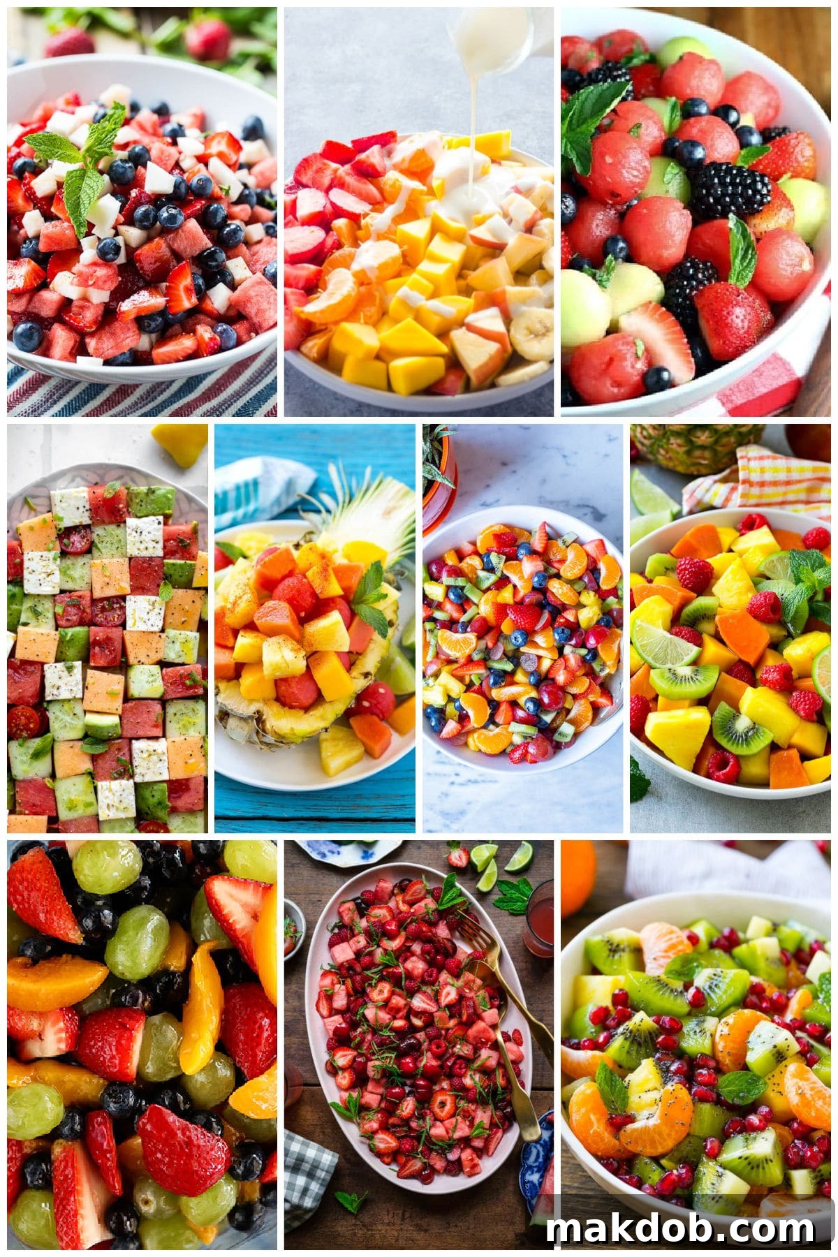 An inspiring collection of fruit salad recipes, featuring options like a refreshing melon berry salad and an exotic tropical fruit salad, perfect for any occasion.