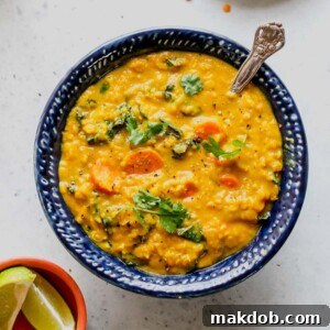 A bowl of wholesome slow cooker golden lentil soup, a healthy and comforting meal option.