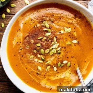A comforting bowl of autumn squash soup, beautifully seasoned and ready to enjoy.