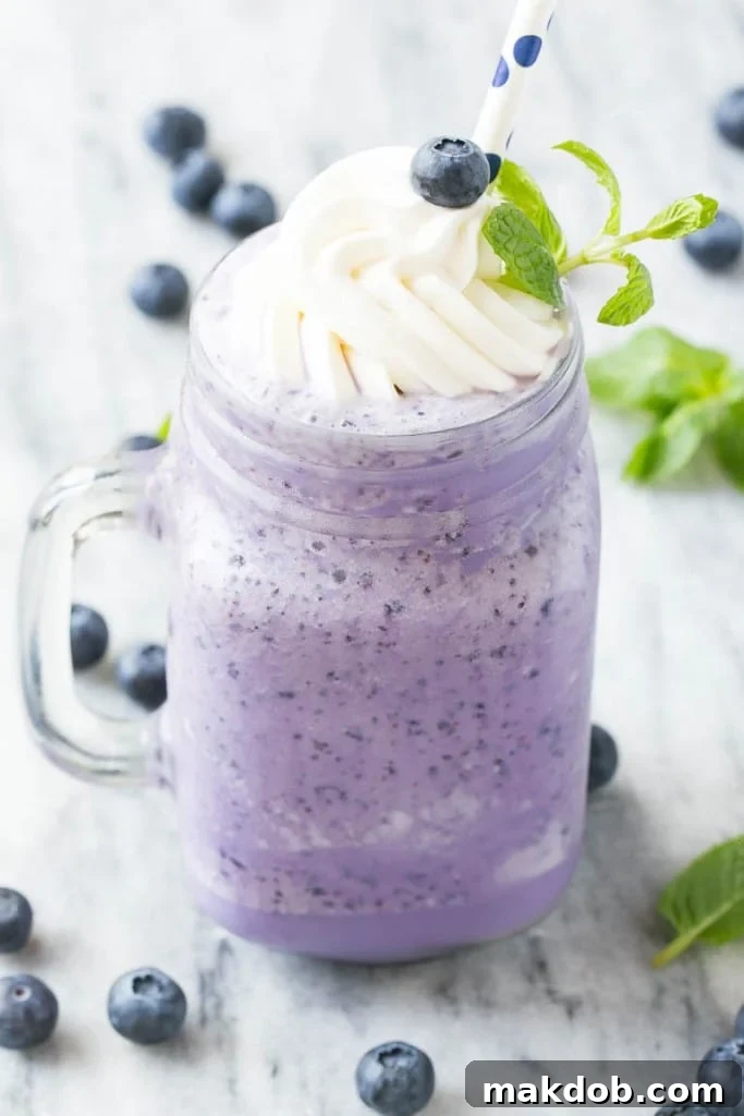 Delicious and healthy blueberry milkshake made with light ingredients.