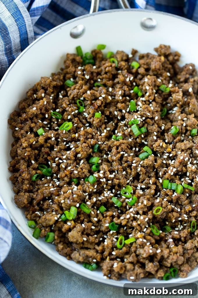 A skillet of Korean style ground beef.