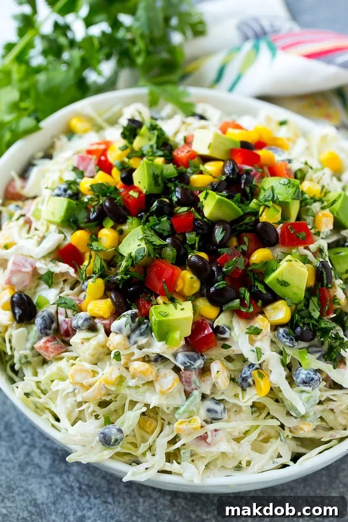 Mexican Coleslaw Recipe | Southwestern Coleslaw | Easy Coleslaw #coleslaw #mexicanfood #salad #dinneratthezoo Mexican coleslaw made with cabbage, black beans, corn, red pepper and avocado, tossed in a creamy dressing.