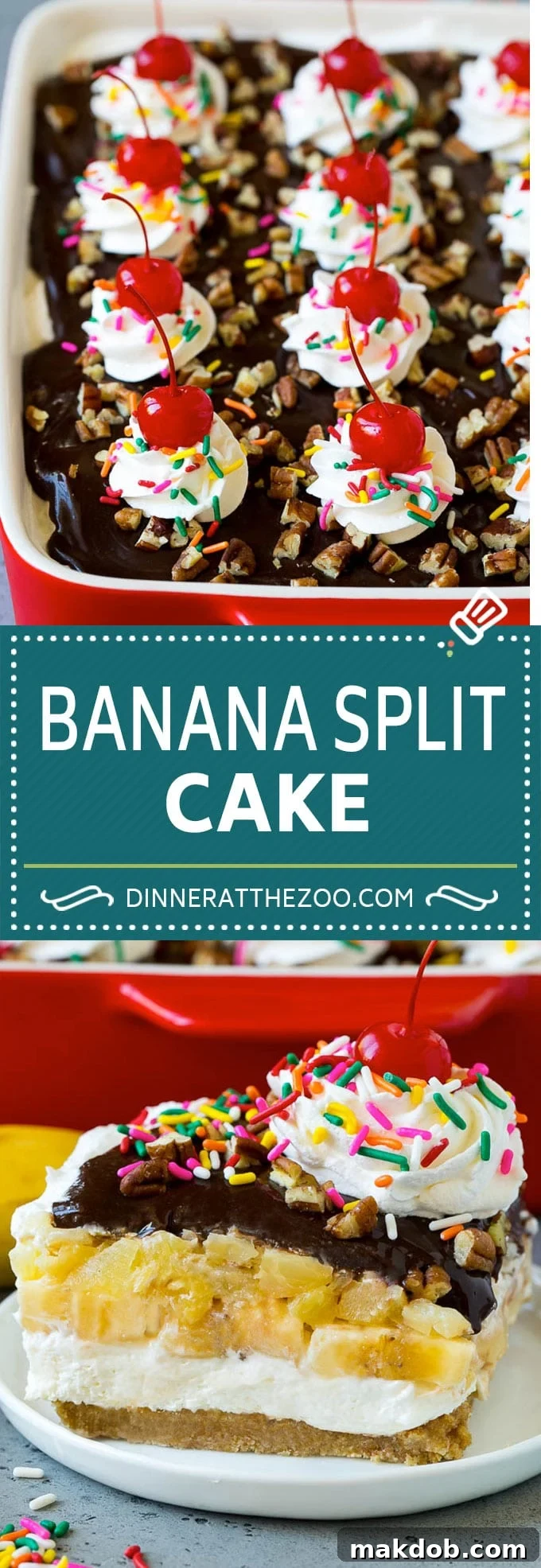 Banana Split Cake Recipe | No Bake Cake | Banana Split Dessert #banana #chocolate #nobake #cake #cheesecake #dinneratthezoo