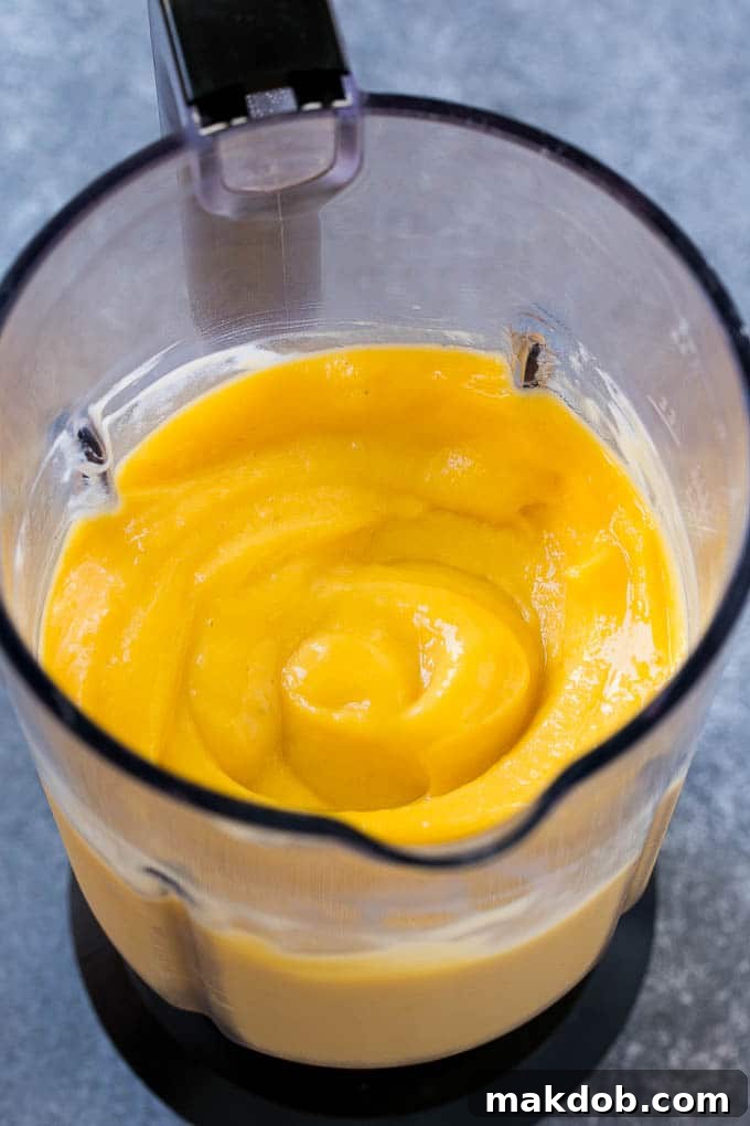 Blended ingredients ready to pour.