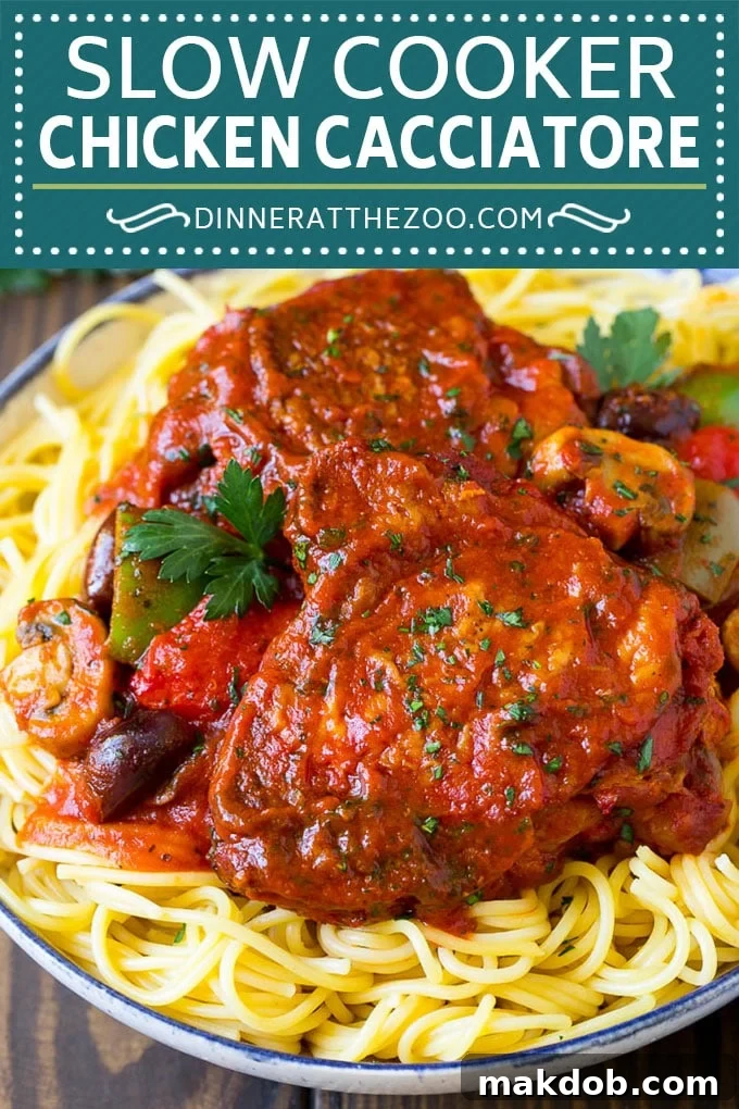 Slow Cooker Chicken Cacciatore Recipe | Italian Chicken #chicken #crockpot #slowcooker #dinner #italianfood #peppers #dinneratthezoo