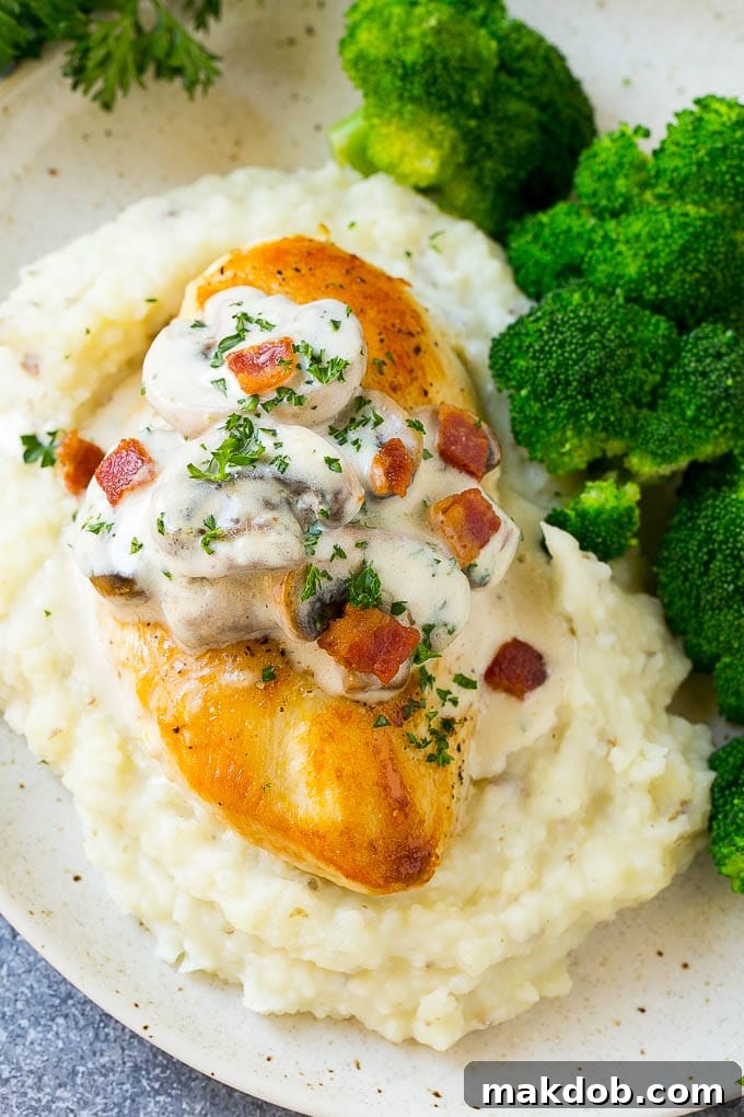 Mushroom Chicken Recipe | Chicken with Mushrooms | Chicken in Mushroom Sauce #chicken #mushrooms #bacon #dinner #dinneratthezoo Mushroom chicken served with mashed potatoes and broccoli.