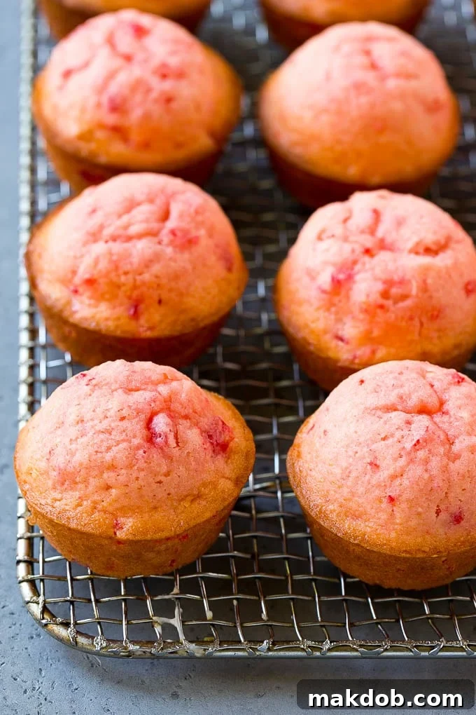 Cherry Muffins Recipe | Maraschino Cherry Muffins #cherries #cherry #muffins #baking #dessert #sweets #dinneratthezoo Freshly baked cherry muffins cooling on a wire rack.