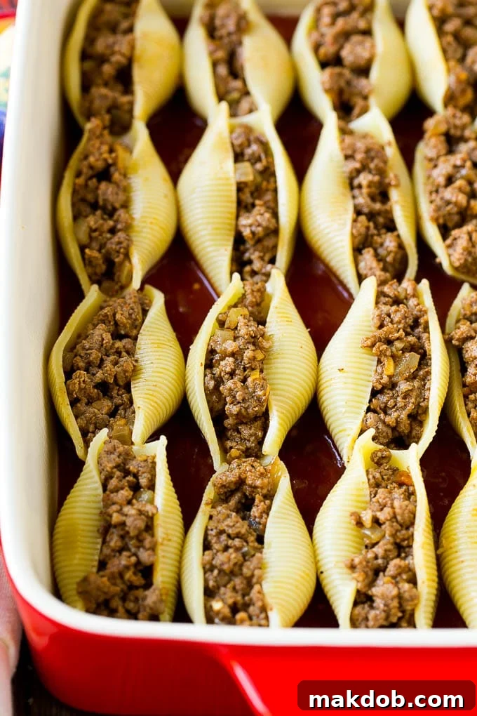 Fiesta Stuffed Shells 4 Jumbo shell pasta generously stuffed with Mexican beef filling.