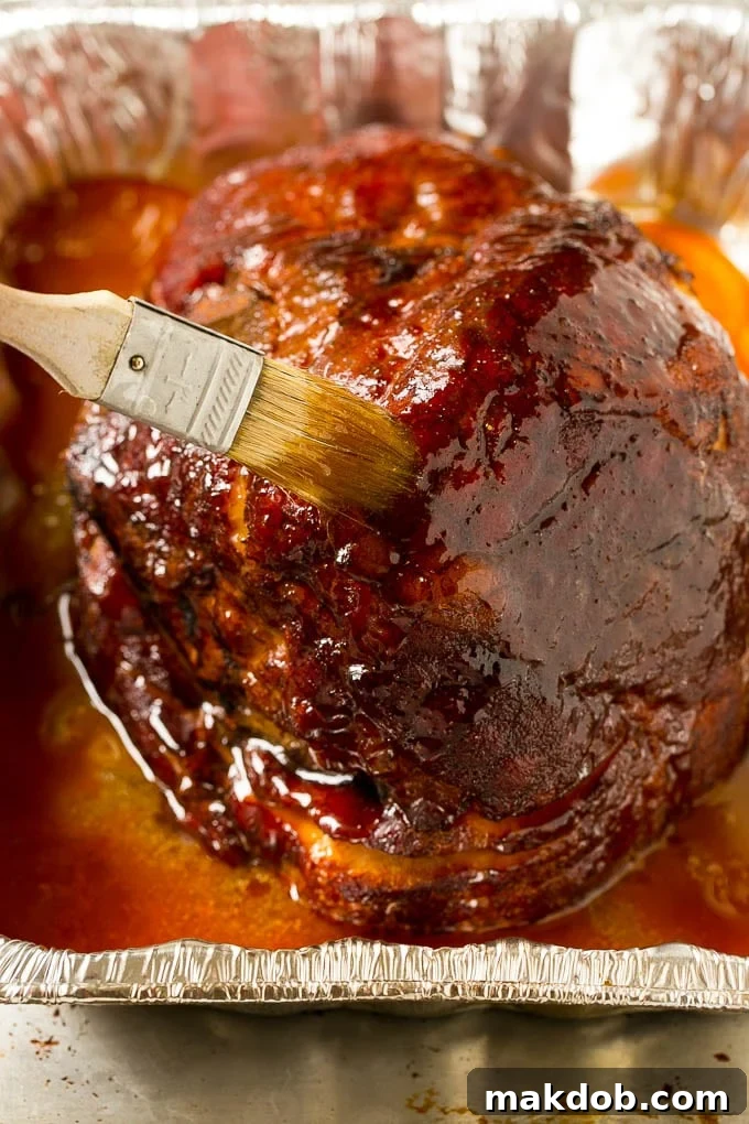 Brown sugar glaze brushed on the pork.