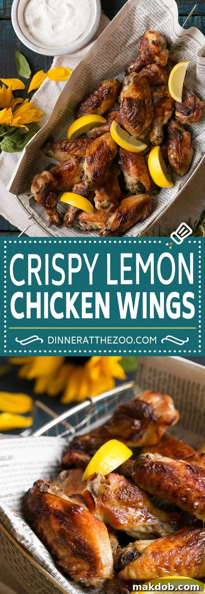 Crispy Lemon Chicken Wings Recipe - Baked, brined, and perfect for dinner or appetizer