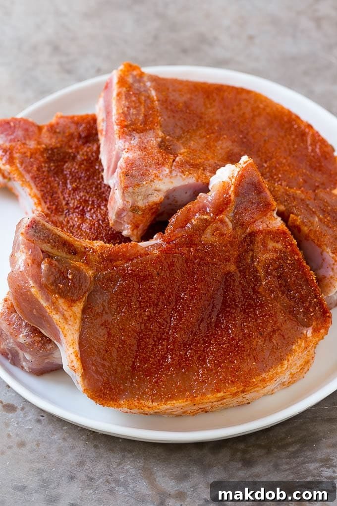 BBQ Rub Pork Chops | Seasoning Pork Chops for Smoking #bbq #porkchops #spicerub Pork chops coated in olive oil and homemade BBQ spice rub.