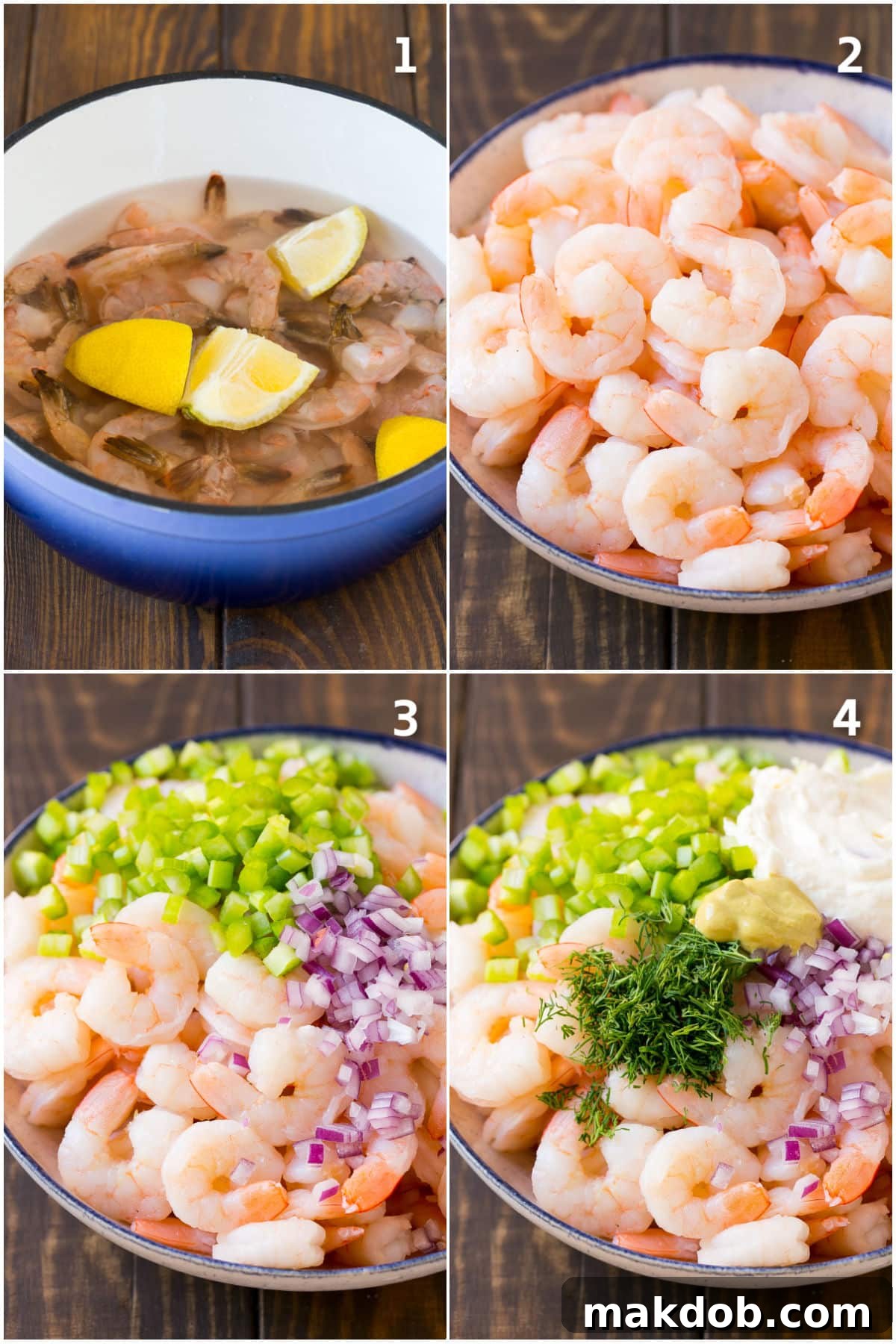 Zesty Shrimp Salad 4 Step by step process shots showing how to make shrimp salad.