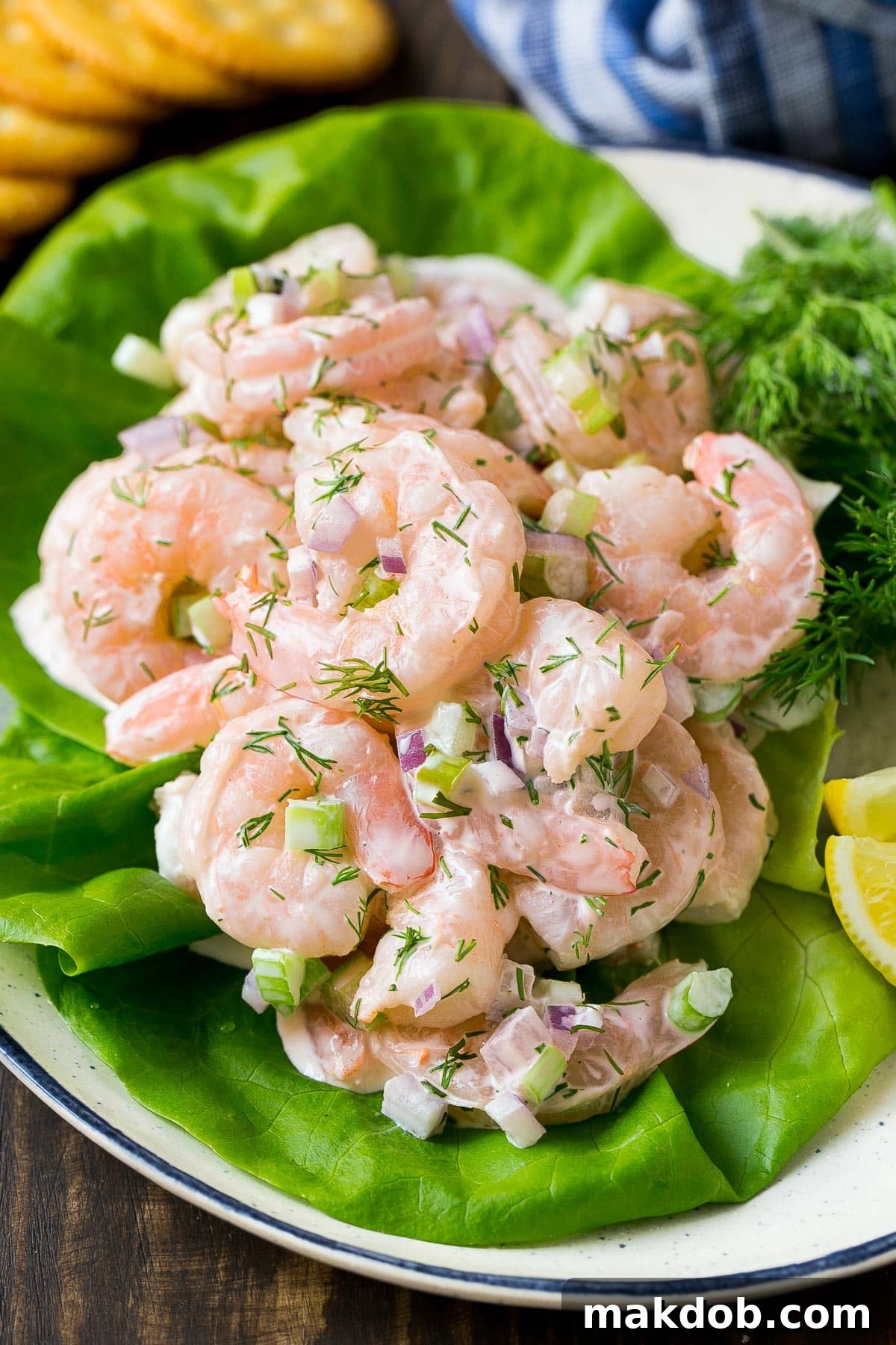 Zesty Shrimp Salad 6 Creamy shrimp served on a bed of lettuce.