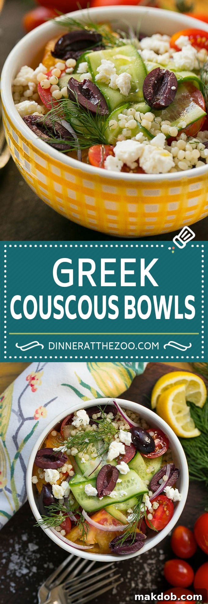 Greek Couscous Bowls with fresh vegetables and feta