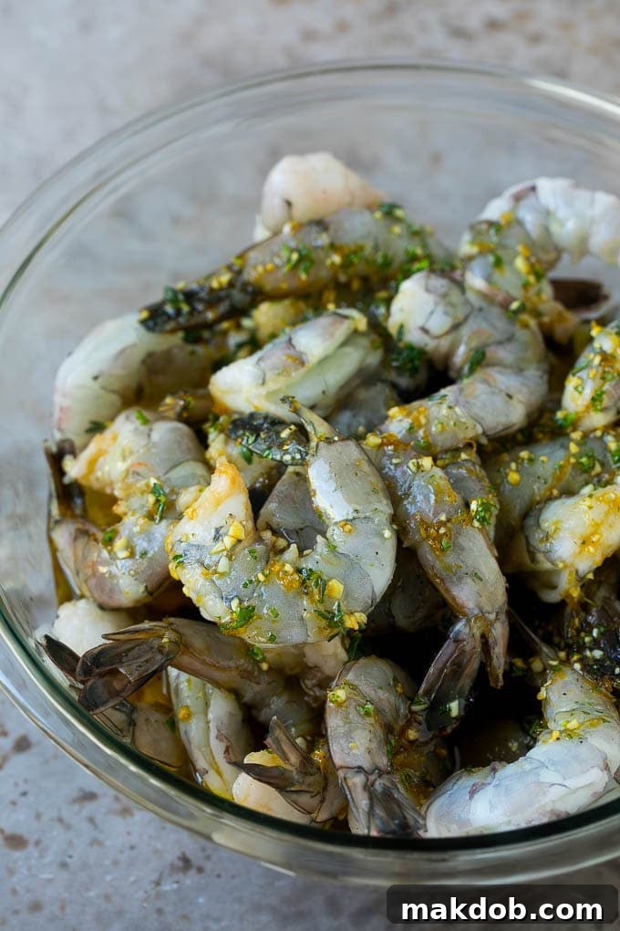 Shrimp marinated in garlic, herbs and olive oil.