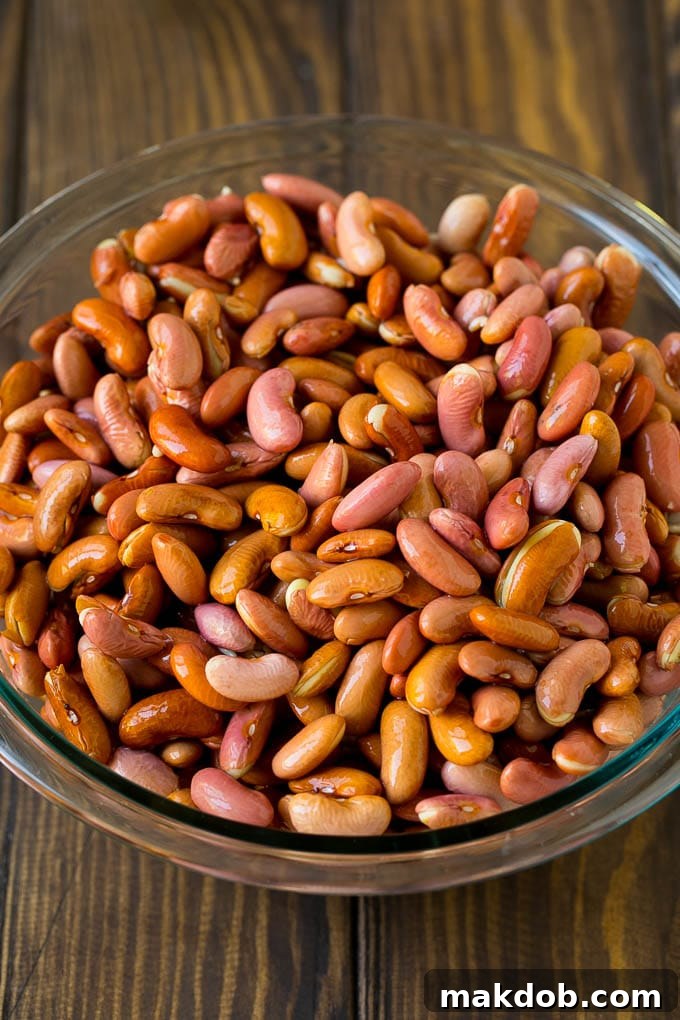 Red Beans and Rice Recipe | Red Beans and Sausage | Cajun Red Beans #beans #rice #sausage #ham #cajun #dinner #dinneratthezoo Soaked red beans in a mixing bowl.