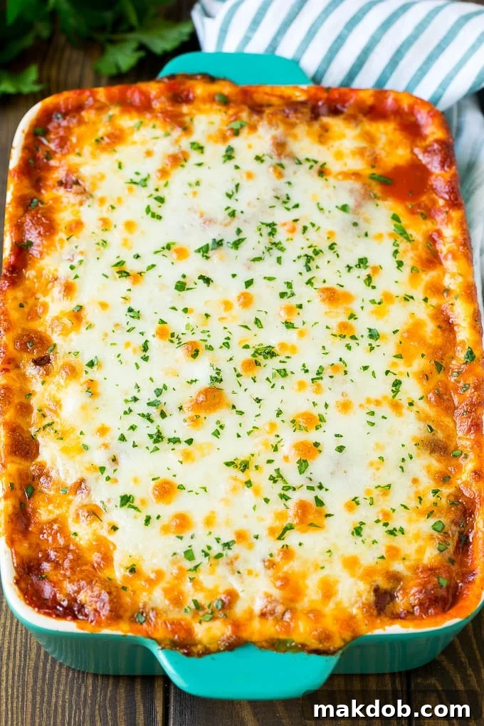 Zucchini Lasagna | Low Carb Lasagna #zucchini #lasagna #lowcarb #groundbeef #dinner #dinneratthezoo A baked zucchini lasagna topped with melted cheese and parsley.