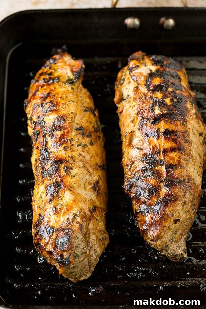 Pork loin on a grill pan.