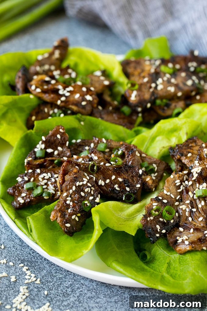 Beef Bulgogi Recipe | Korean BBQ #beef #koreanfood #grilling #steak #dinner #dinneratthezoo Lettuce cups filled with beef bulgogi and green onions.
