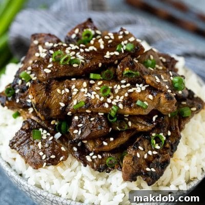 Beef bulgogi strips served over steamed rice.