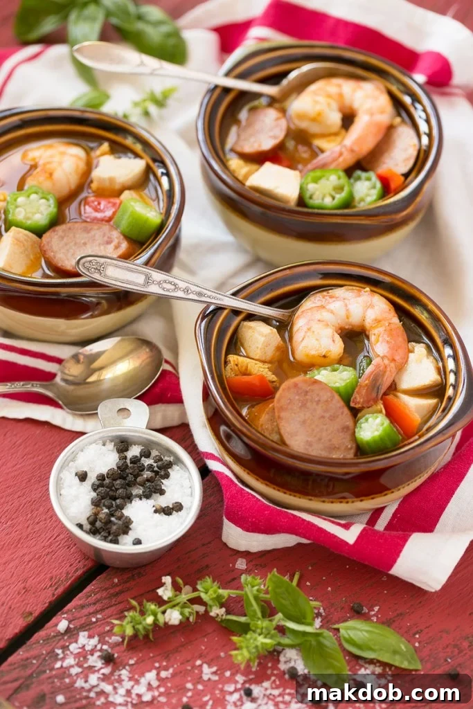 This one pot chicken and shrimp gumbo is a healthy and easy meal that's ready in just 30 minutes!