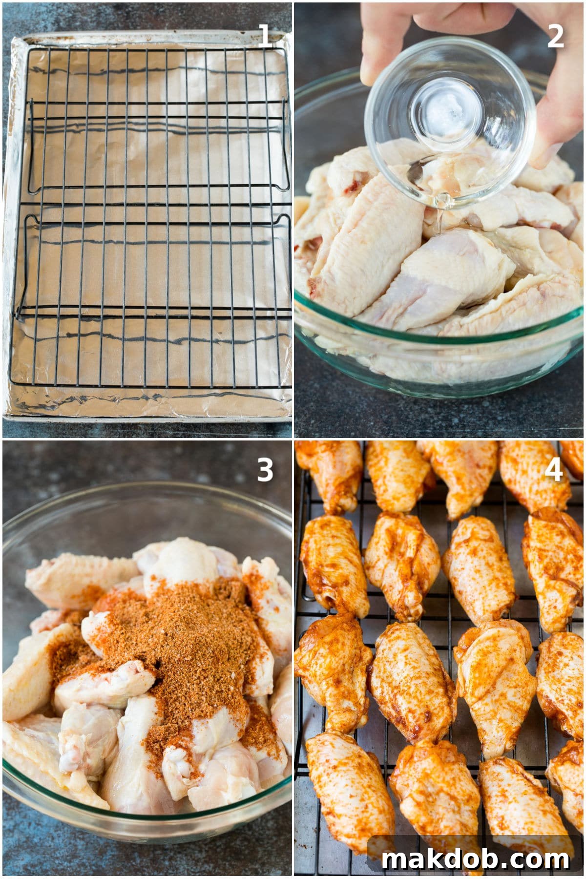 Crispy Oven Wings 4 Step by step shots showing how to bake chicken wings.