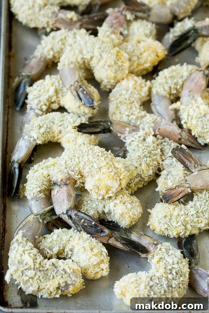 Shrimp coated in panko breadcrumbs.
