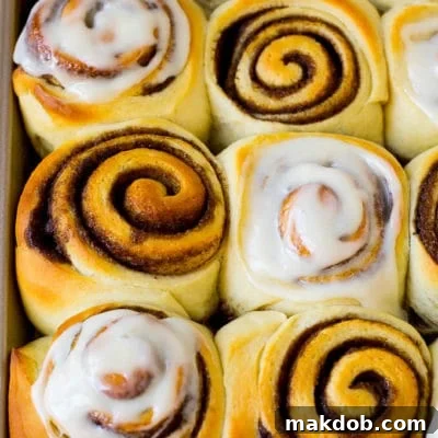 Warm Gooey Cinnamon Rolls from Scratch 2 Homemade cinnamon rolls, some with frosting on top.