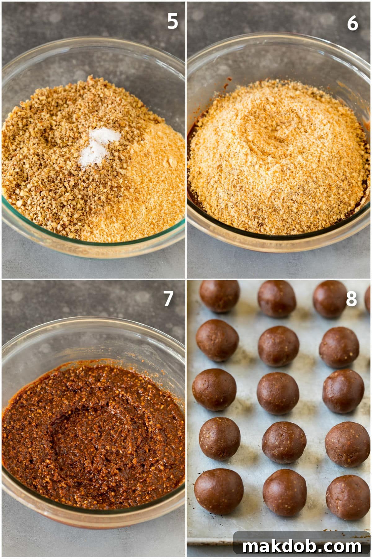 Irresistible Rum Balls 5 Process photos showing rum balls being made, from rolling to coating, highlighting the hands-on steps.