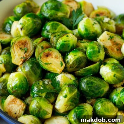 Sauteed brussels sprouts with garlic and an assortment of herbs.