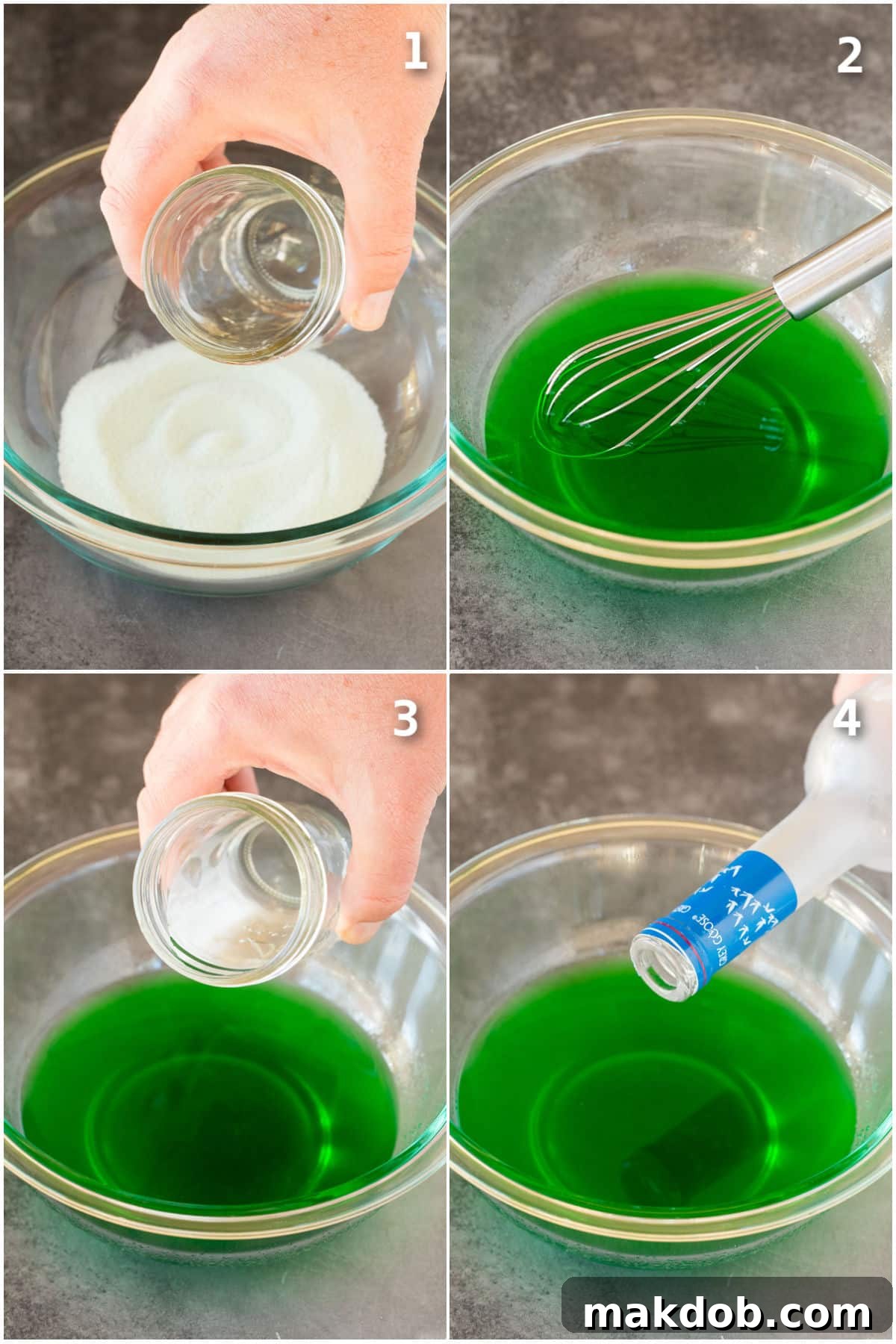 Ultimate Jello Shot Guide 3 Step-by-step process shots showing how to make vodka gelatin, from mixing to chilling.