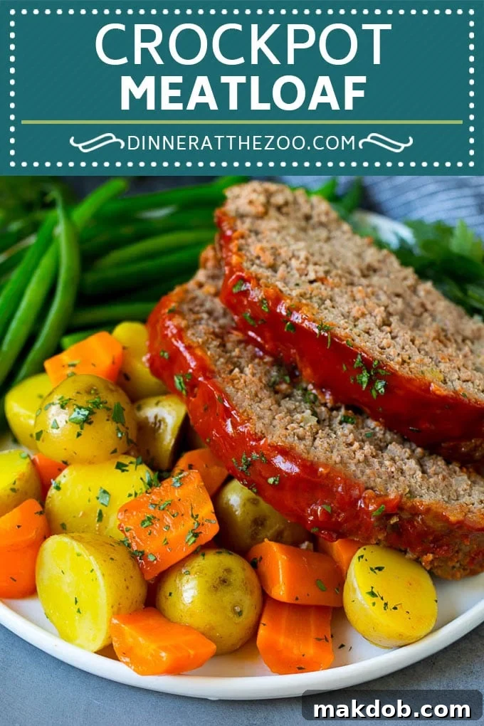 Crockpot Meatloaf Recipe | Slow Cooker Meatloaf, a short pin image