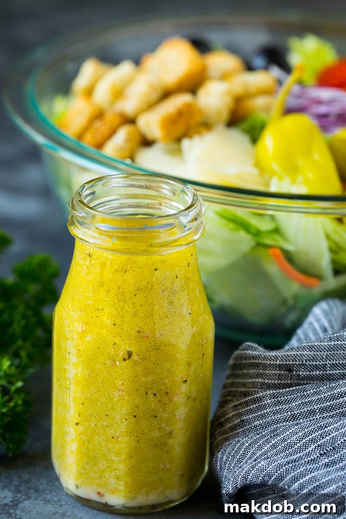 A bottle of homemade salad dressing.