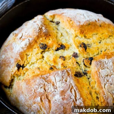 Classic Irish Soda Bread 2 Irish soda bread baked in a cast iron skillet.