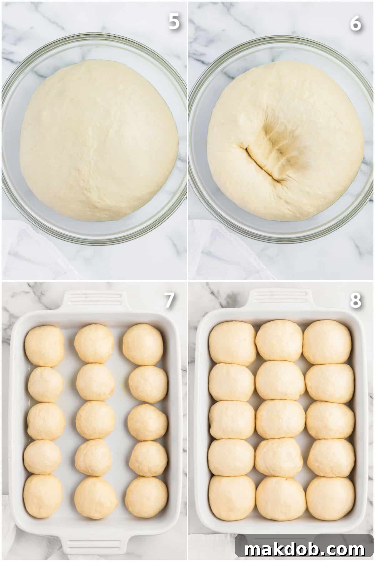 Dough being shaped into uniform balls and placed meticulously in a baking dish, ready for their second rise before baking, for homemade dinner rolls.