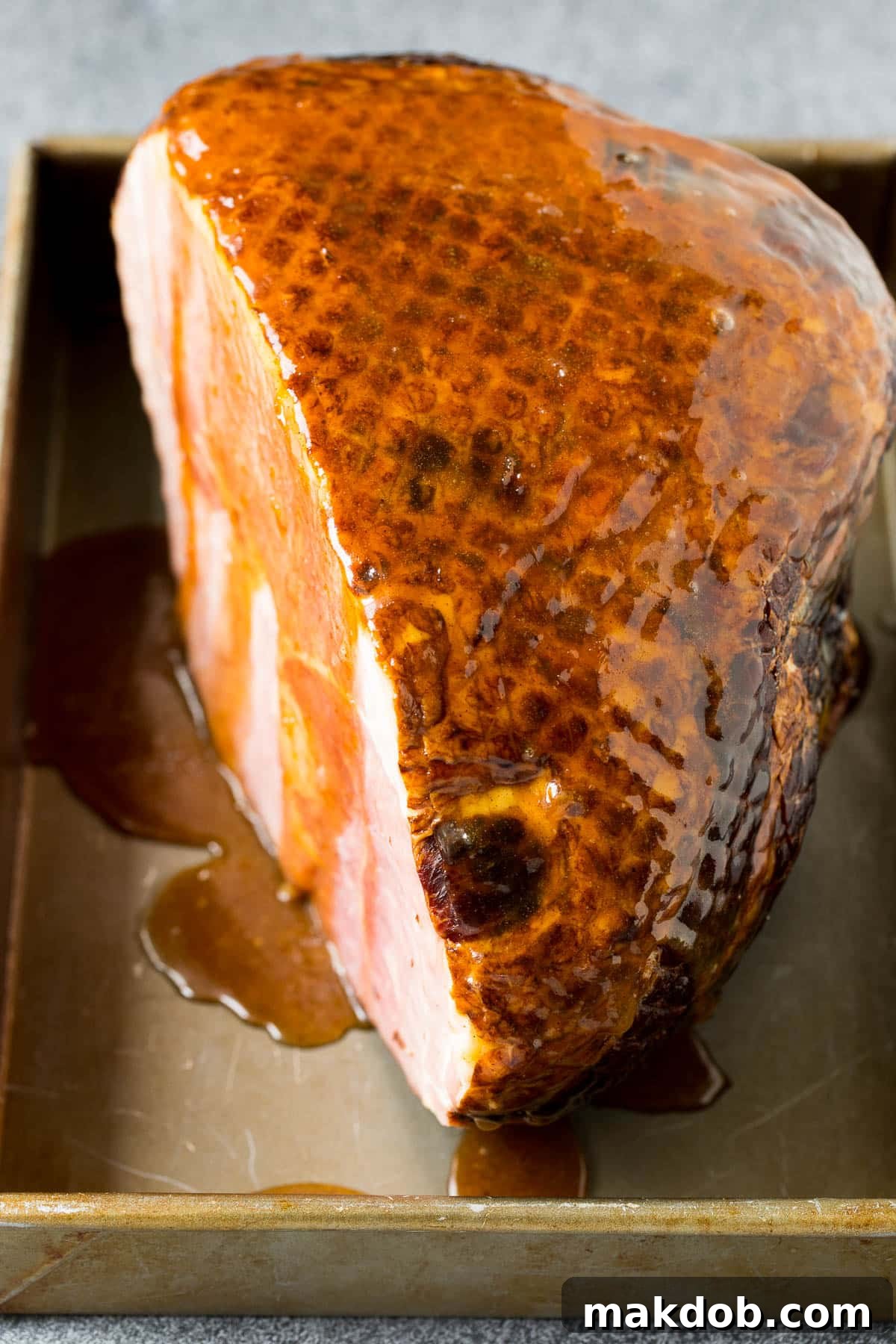 Meat coated in brown sugar glaze.