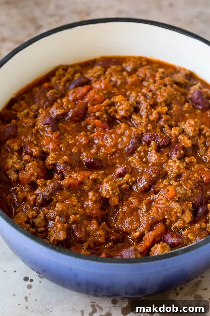 A pot full of homemade chili.
