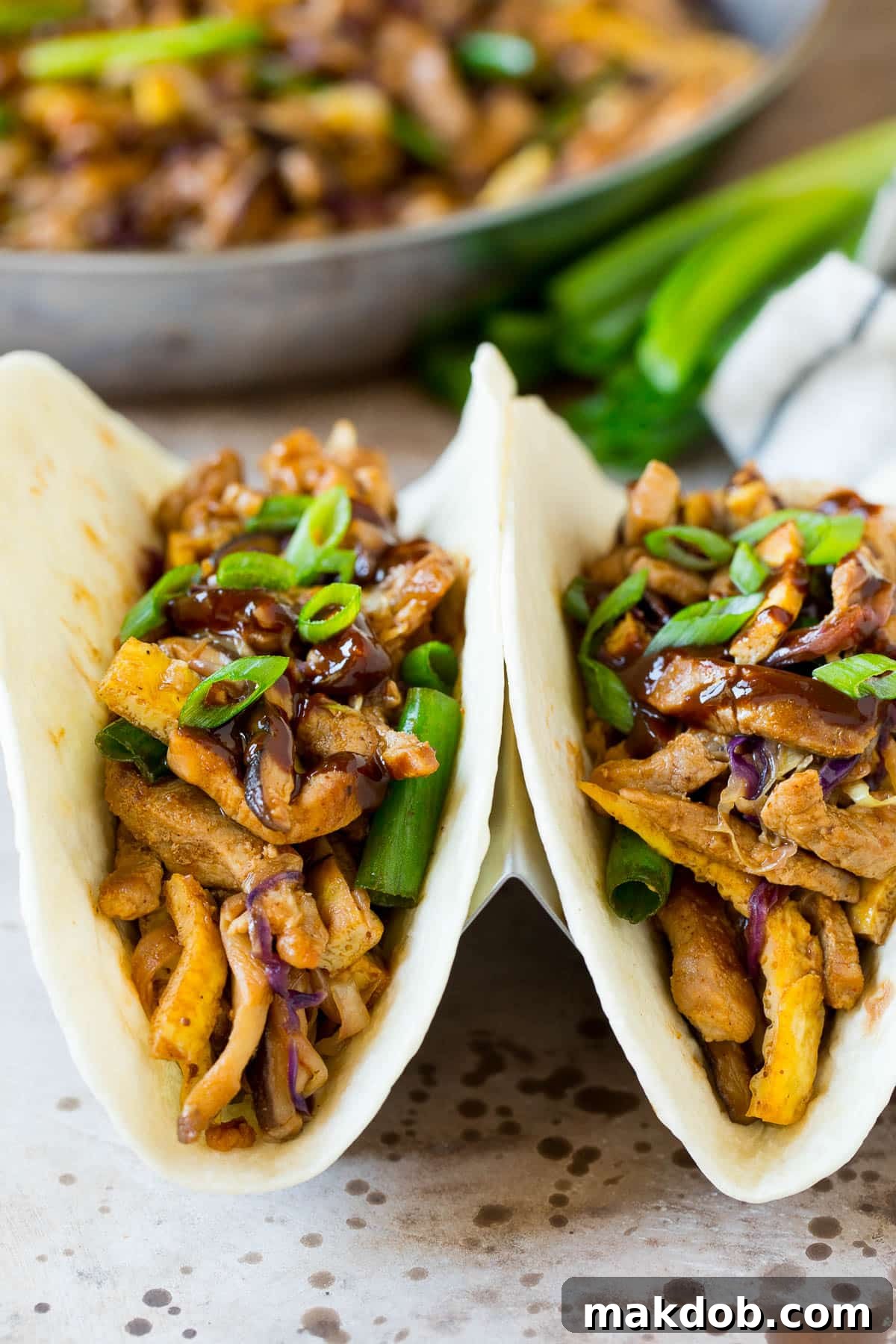 Mandarin Pork Wraps 6 Moo shu pork served in tortillas with hoisin sauce.