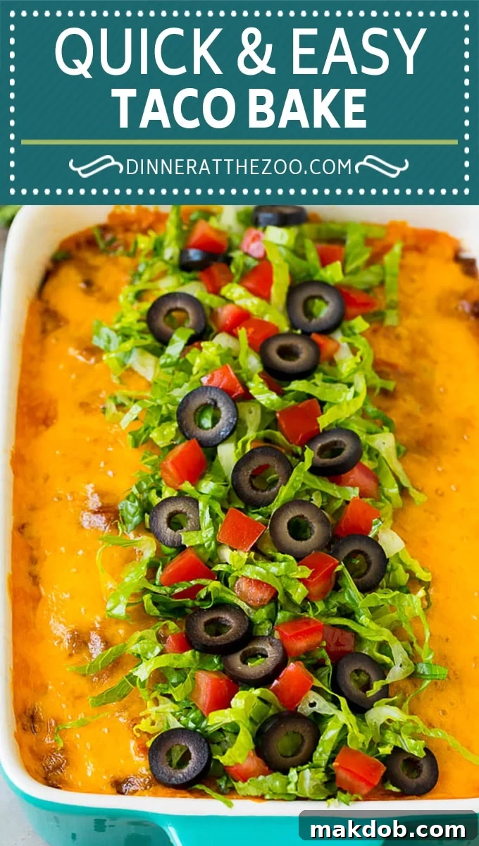 This taco bake is a layer of crushed tortilla chips topped with beans, seasoned ground beef and cheese.