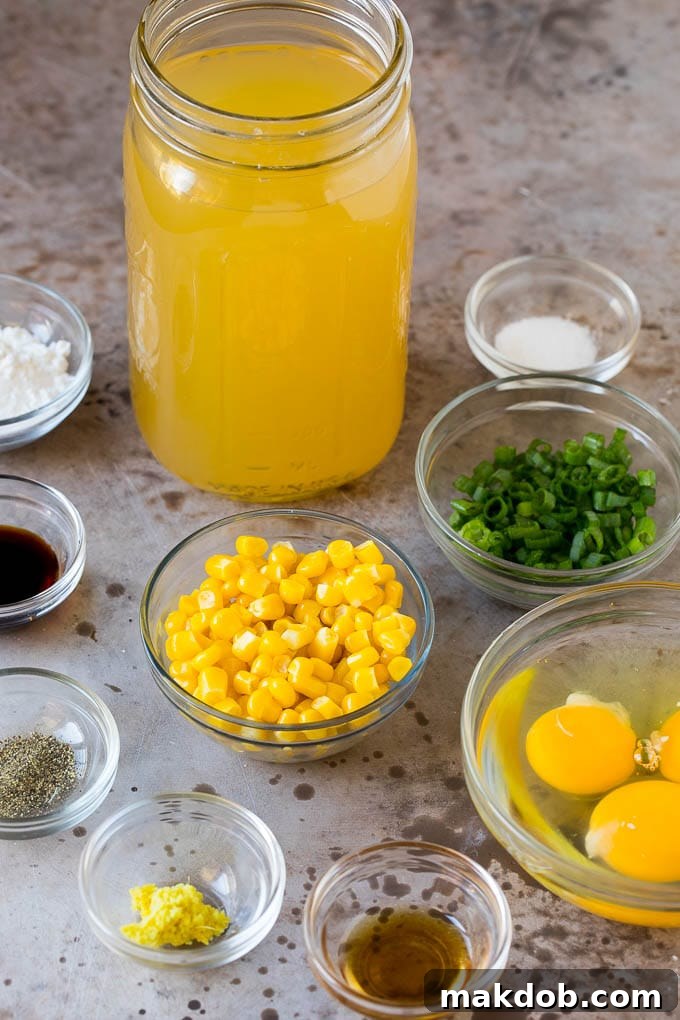 Soup ingredients in small clear bowls.