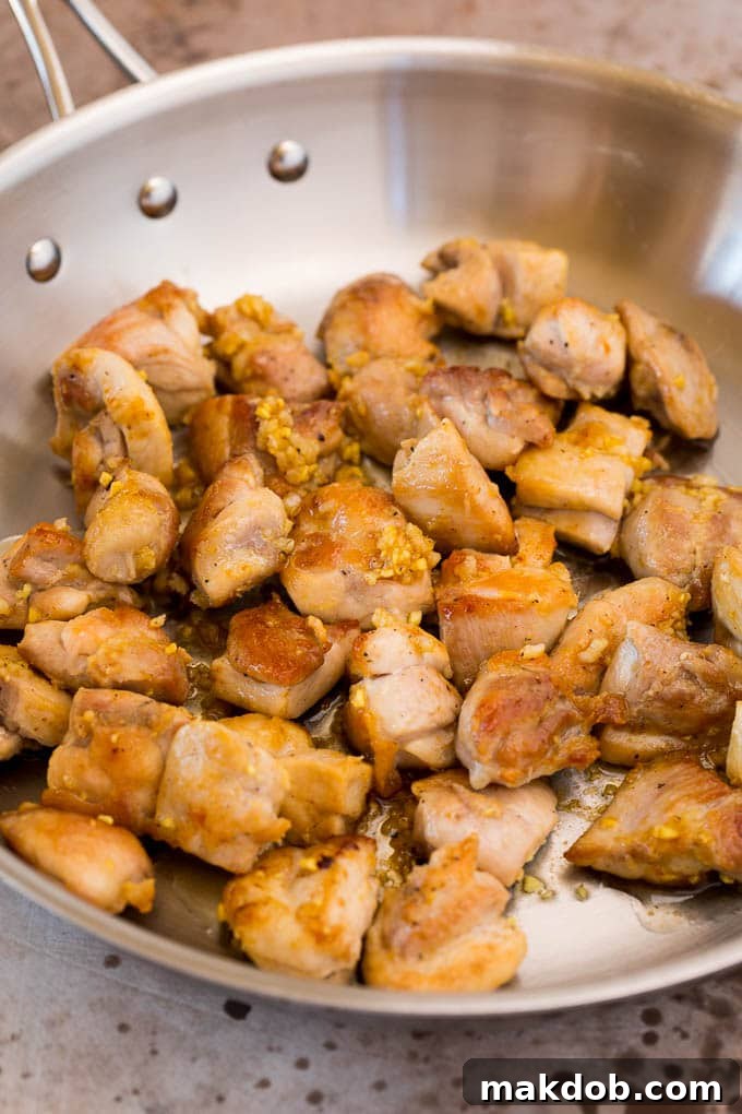 Seared chicken with garlic and ginger.