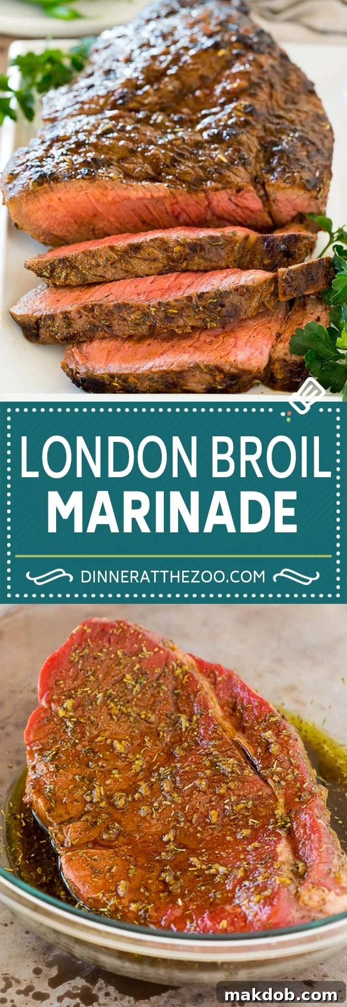 This London broil marinade is made with a savory blend of olive oil, lemon juice, soy sauce and plenty of herbs and spices.