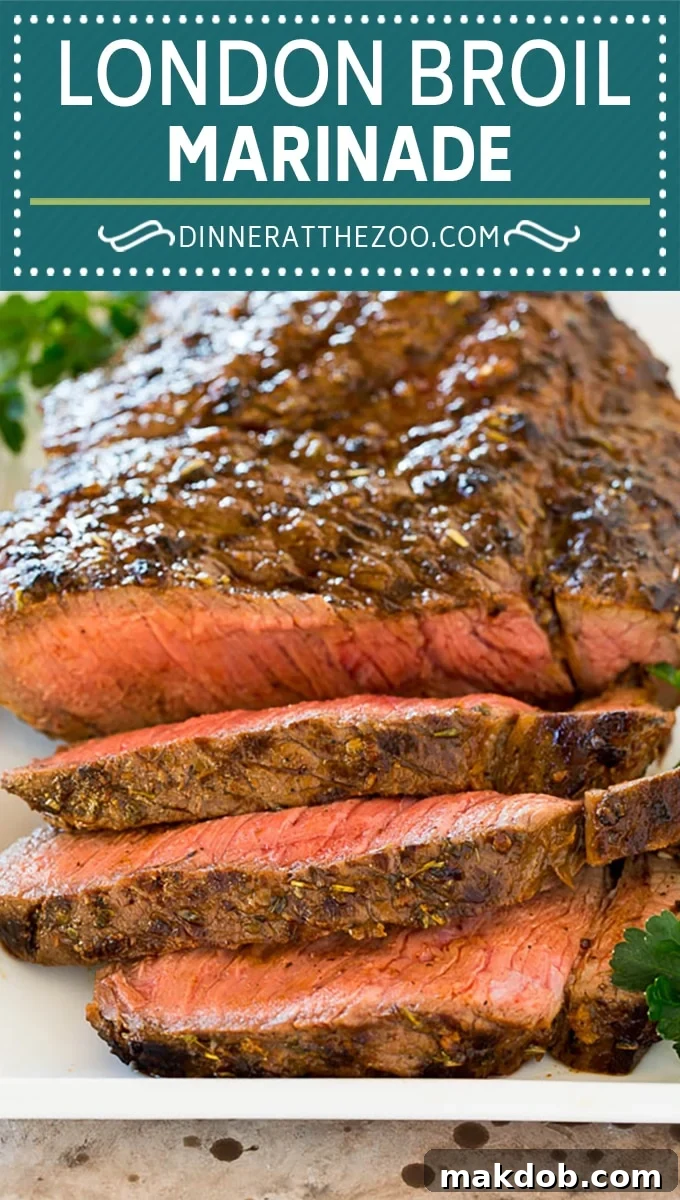 This London broil marinade is made with a savory blend of olive oil, lemon juice, soy sauce and plenty of herbs and spices.