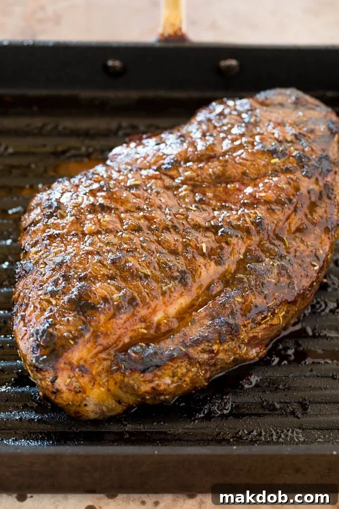 London broil cooked on a grill pan.