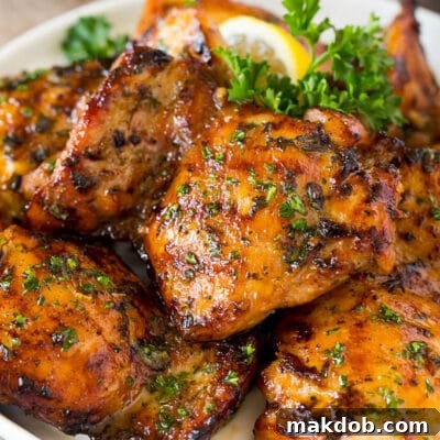 Chicken thigh marinade that's grilled onto chicken pieces.